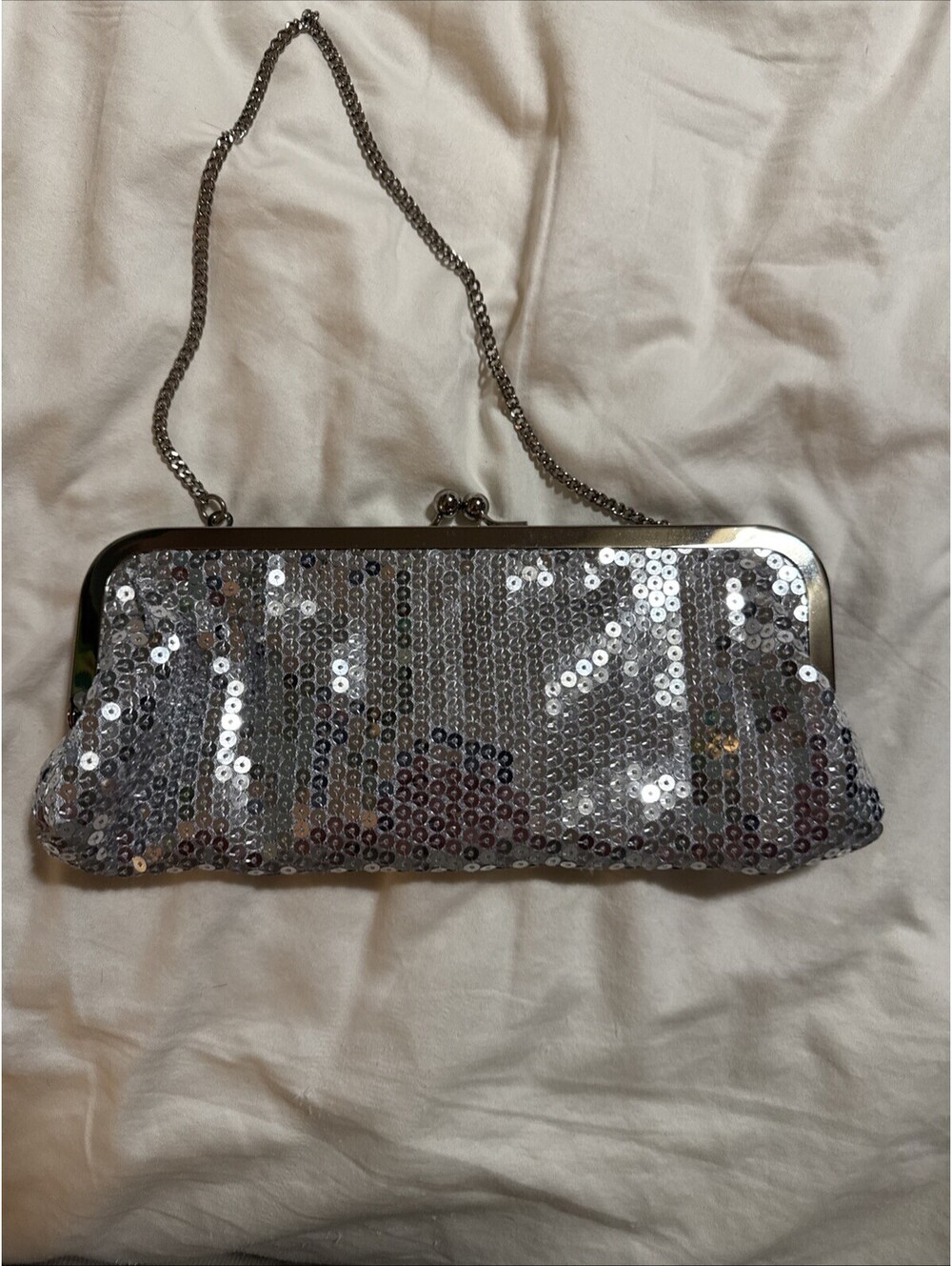 Silver Sequined Allover Pattern Bag Handle Ann Taylor Loft